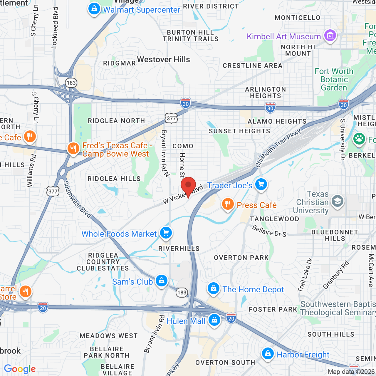 Google map image of our location in 5612 Edwards Ranch Rd Fort Worth, TX