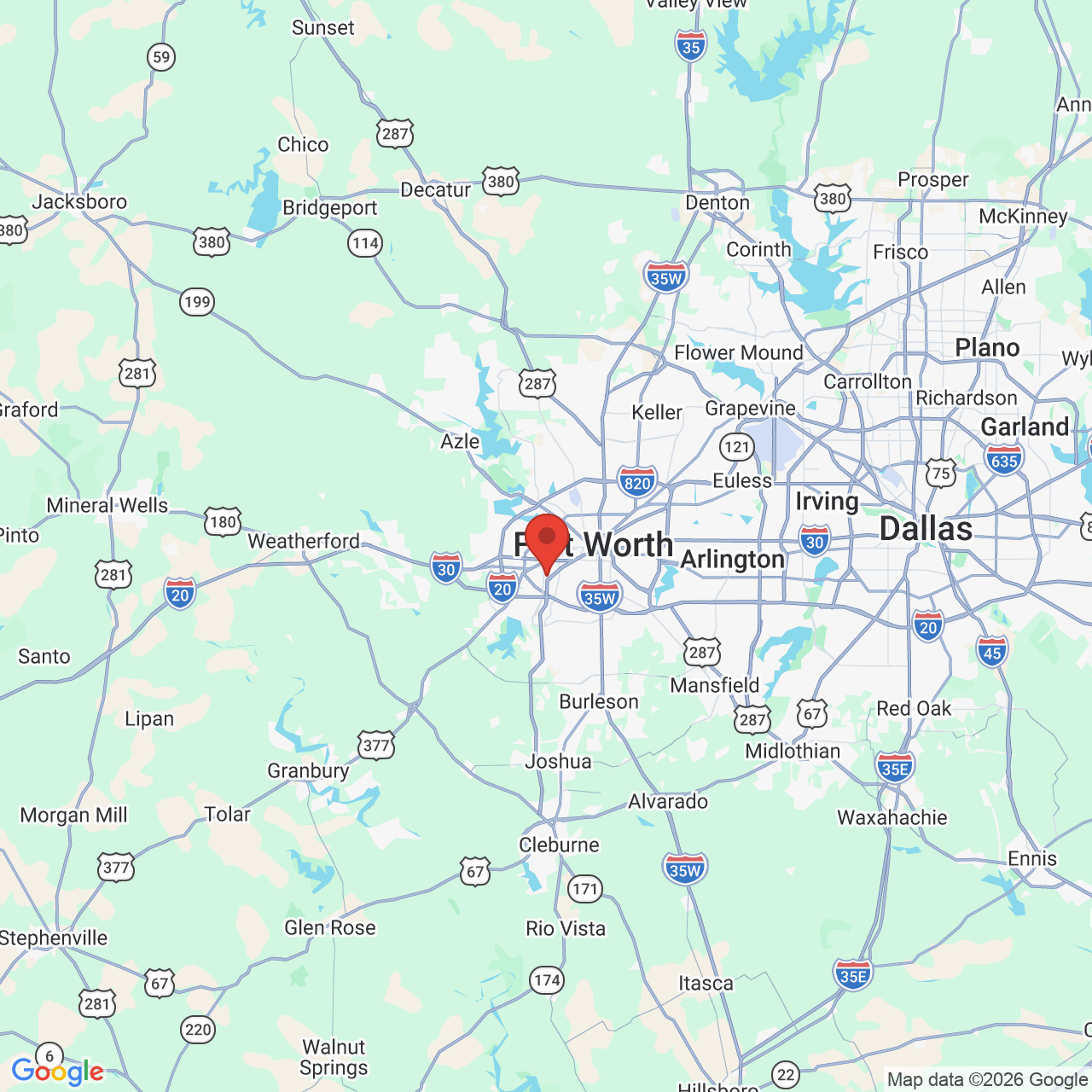 Google map image of our location in 5612 Edwards Ranch Rd Fort Worth, TX